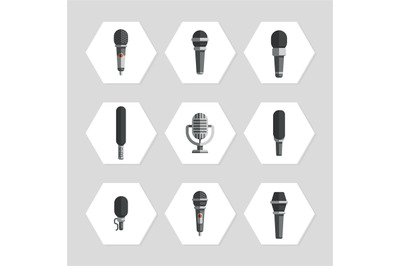 Microphones icons - flat microphones icons set