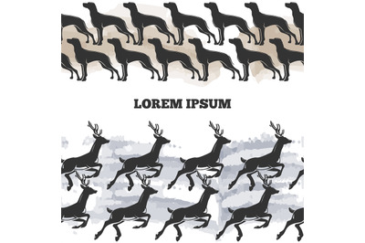 Seamless pattern with dogs and deers details