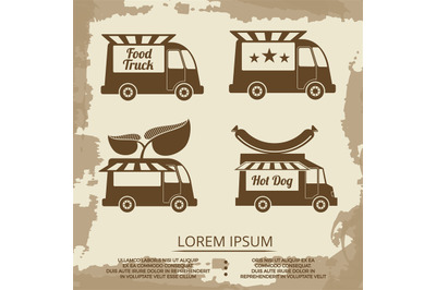 Food trucks set - vintage poster with food truck