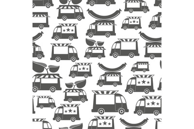 Food trucks with sausage - food seamless pattern design