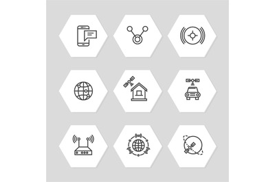 Media and communication ways icons line art style