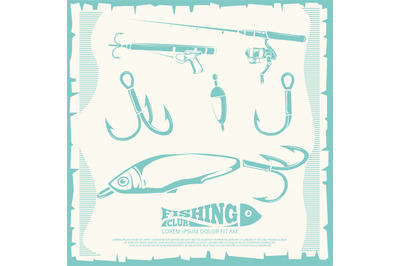 Poster with fishing accesories and equipment