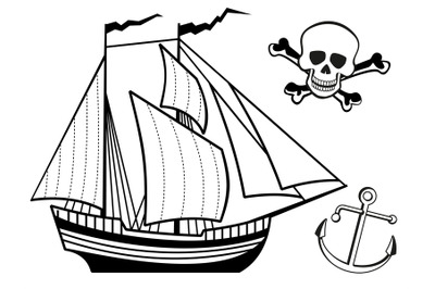 Ship&2C; anchor and human skull