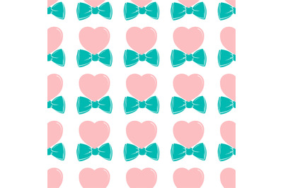 Fashion hipster cute seamless pattern with pink heart with bow tie