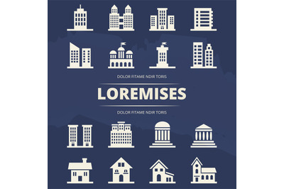 Houses icons set on blue background and place for text