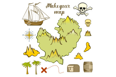 Map of island - game for kids with ship&2C; island