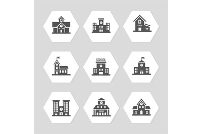 School buildings flat icons collection