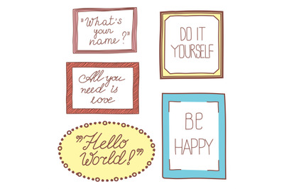 Colorful hand drawn vintage frames with lettering signs