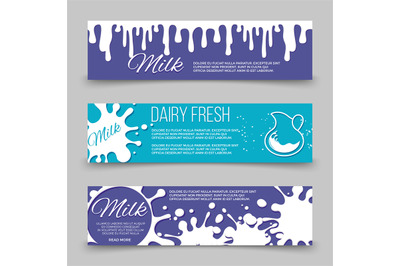 Dairy fresh banners template design with milk or yoghurt splashes