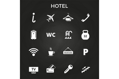 Hotel vector icons set on blackboard