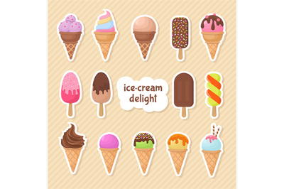 Cartoon ice creams vector stickers and patches