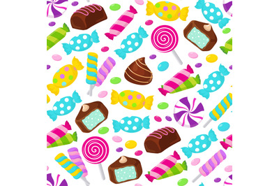 Lollipop caramel candy seamless vector pattern. Assorted sweets endles