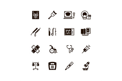 Medical devices and equipment vector icons