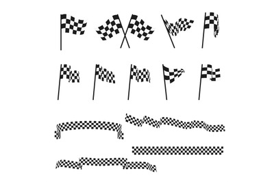 Black and white checkered auto racing flags and finishing tape vector