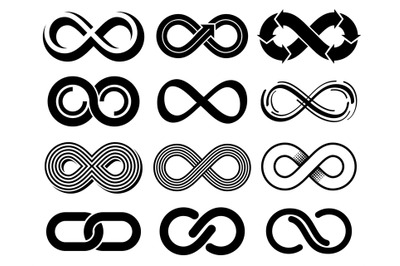 Infinity vector symbols. Mobius loop icons