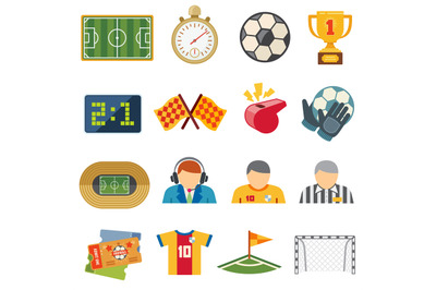 Football sports flat vector icons. Soccer game symbols