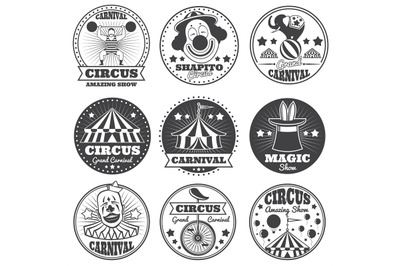 Vintage magic circus labels. Holiday show carnival vector badges and l