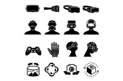 Virtual reality and headset glasses vector icons. Simulation game and