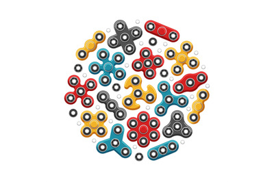 Hand spinners or fidget spinner toys vector icons