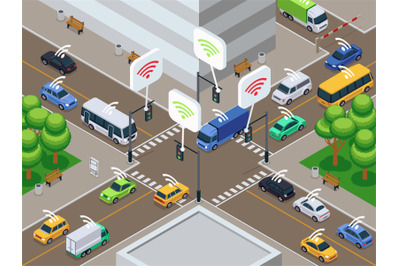 Vehicles with infrared sensor device. Unmanned smart cars in city traf