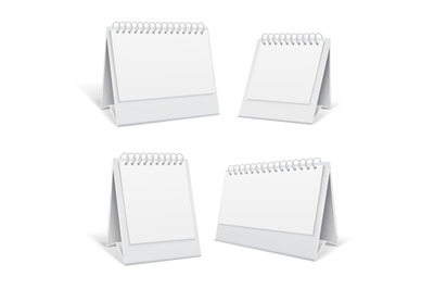 White blank table spiral 3d office calendars isolated vector illustrat