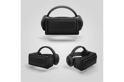 Headset and stereoscopic virtual reality goggles. Realistic vr glasses