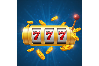 Winner gambling vector background with slot machine. Casino jackpot co