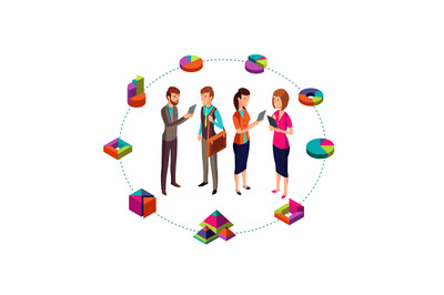 Isometric business analyst vector modern concept with businessman team