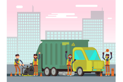 Waste management and city garbage collection for recycling vector conc