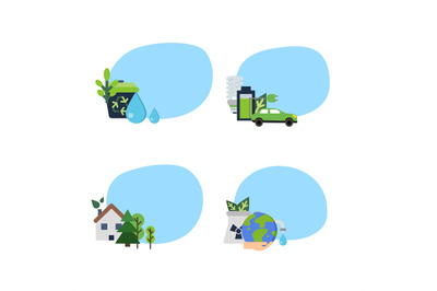 Vector set of stickers with ecology flat icons