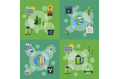 Vector banners set of illustrations with ecology flat icons