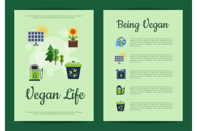 Vector card or flyer templates set with ecology flat icons illustratio