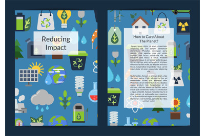 Vector card or flyer templates set with ecology flat icons illustratio