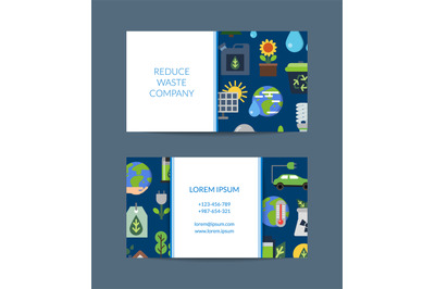 Vector business card for recycling company with ecology flat icons