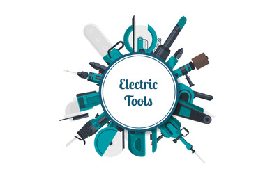 Vector electric construction tools under circle with place for text il