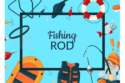 Vector cartoon fishing equipment illustration