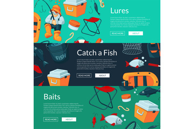 Vector banners illustration with cartoon fishing