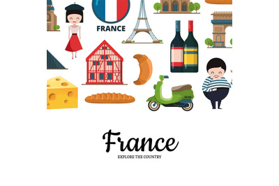 Vector cartoon France sights and objects