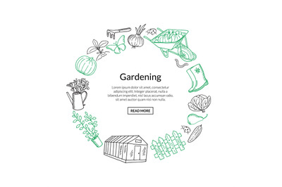 Vector gardening doodle icons in circle form