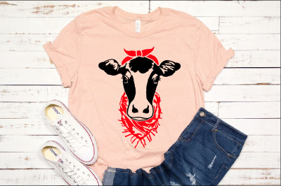 Cow Head whit Bandana and Scarf SVG cowboy western heifer Farm 1269s