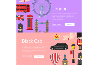 Vector cartoon London sights banners illustration