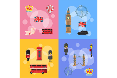 Vector cartoon London sights and objects concept illustration