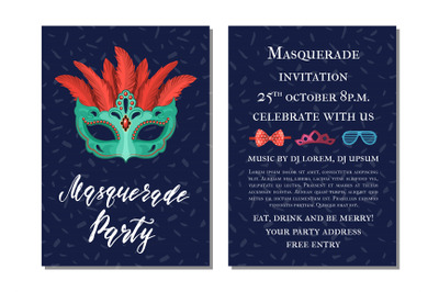 Vector party invitation with masks and party