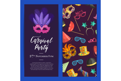 Vector party invitation with masks and party accessories