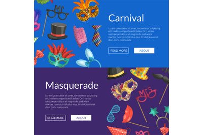 Vector web banners illustration with masks and party accessories