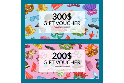 Vector gift card with masks and party accessories