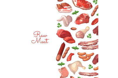 Vector cartoon meat elements background illustration with place for te