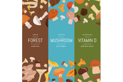 Vector vertical web banners with cartoon mushrooms