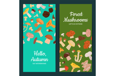 Vector card illustration with cartoon mushrooms