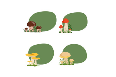 Vector set of stickers with cartoon mushrooms